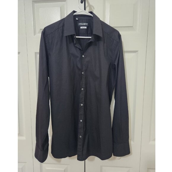 Dolce & Gabbana Stretch Cotton Gold Fit Shirt Black Size 42 Men - Picture 3 of 4